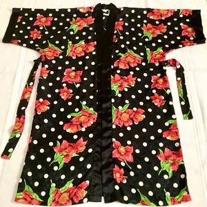 🎁 VTG CYPRESS Silky 100% Polyester Polka Dot Flowers Tie Belt Kimono Sz M 🇺🇸